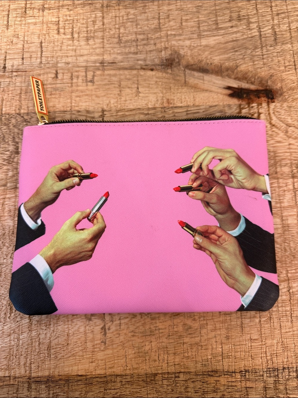 Seletti Pink Lipstick Hands Zip Cosmetic Pouch